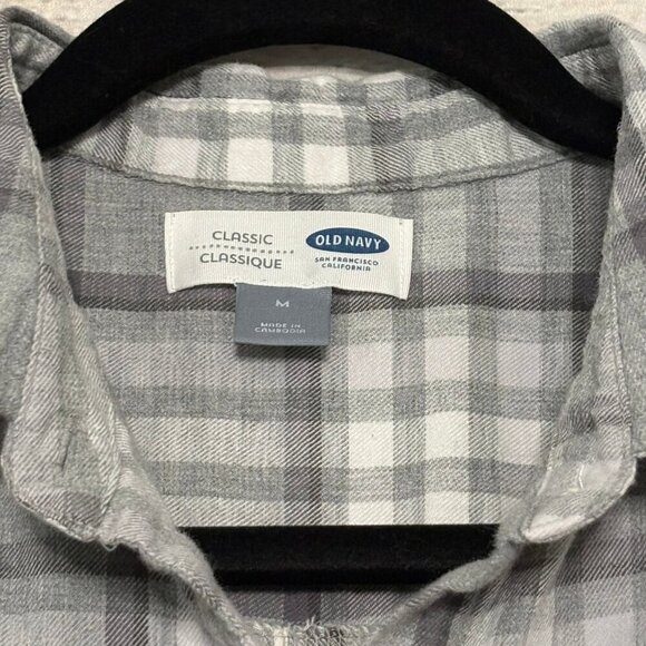 Old Navy Classic Grey White Plaid Button Up Medium - Picture 4 of 6